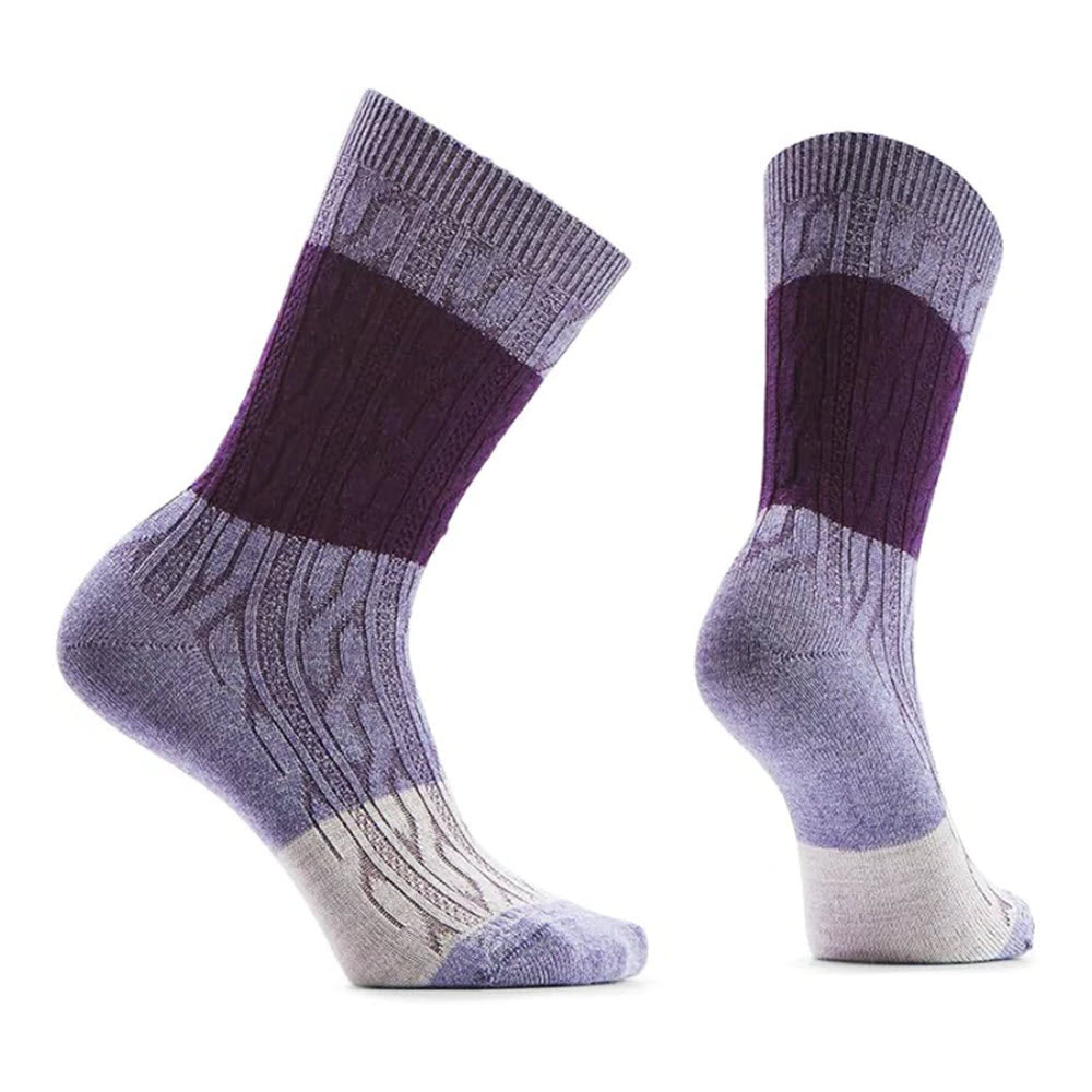 SMARTWOOL COLORBLOCK CABLE CREW SOCKS CHALK VIOLET - WOMENS