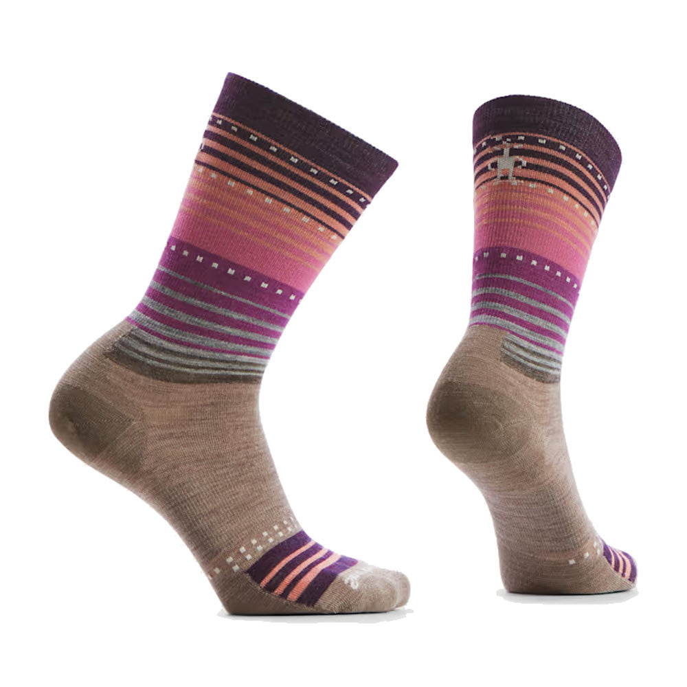 SMARTWOOL STITCH STRIPE CREW SOCKS FOSSIL PURPLE - WOMENS