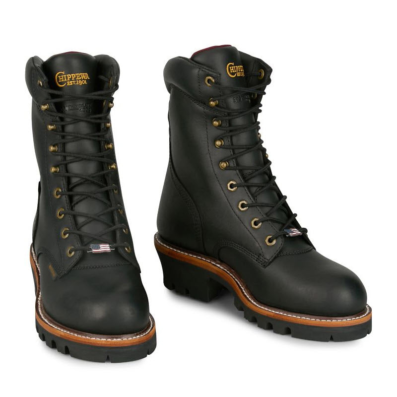 CHIPPEWA STEEL TOE USA SUPER LOGGER 9 INCH WATERPROOF INSULATED BLACK- MENS
