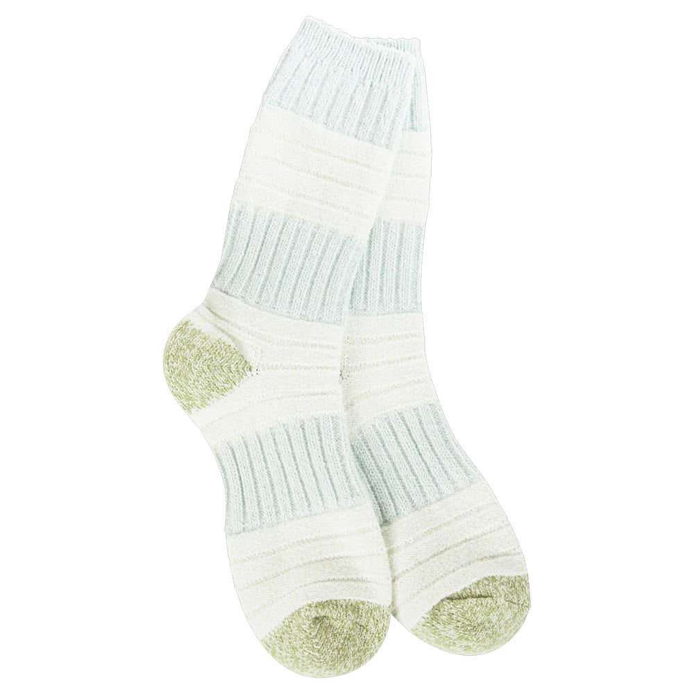WORLDS SOFTEST PATCH CREW SOCKS GREEN BLUE - WOMENS