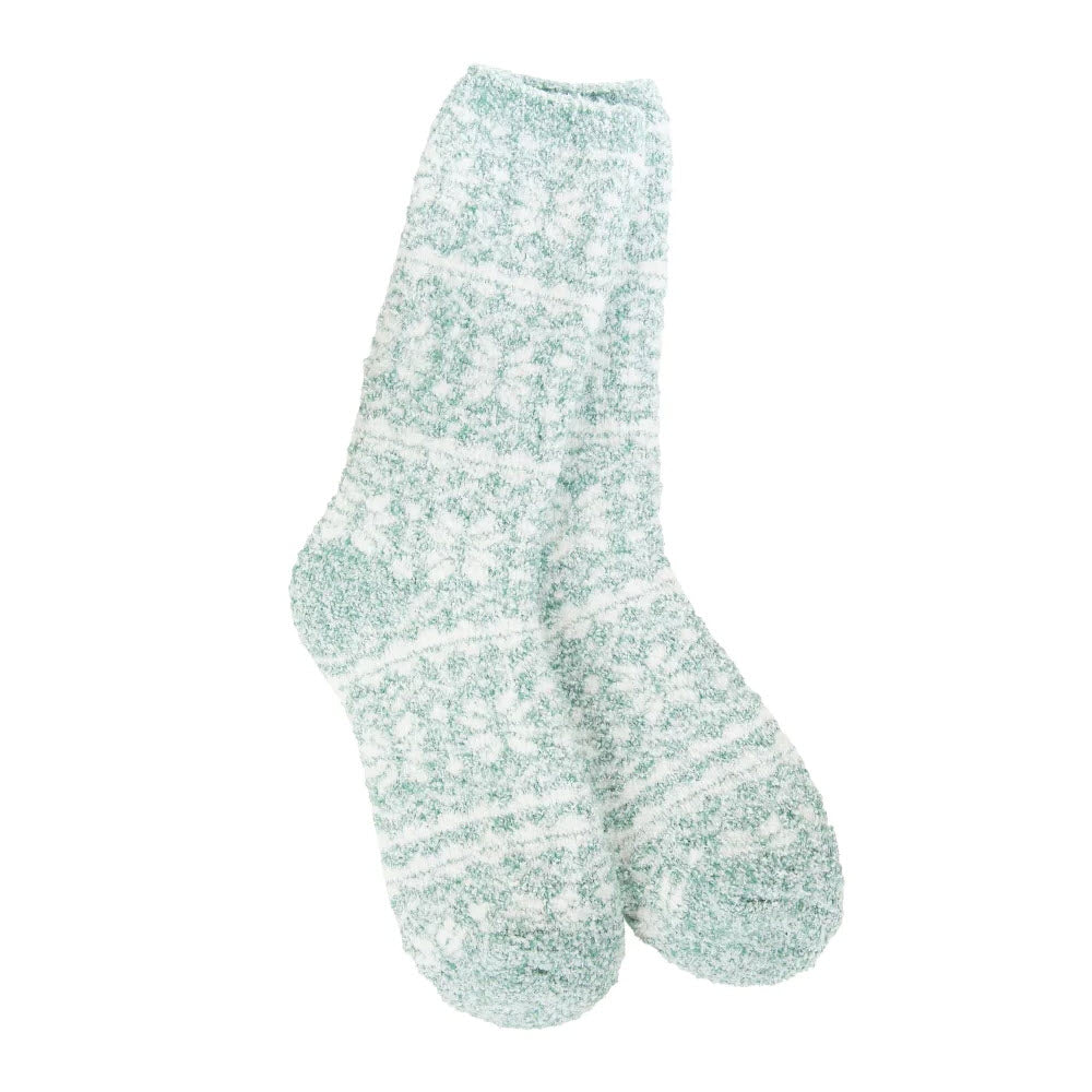 WORLDS SOFTEST WINTER CREW SOCKS FAIRISLE GREEN - WOMENS