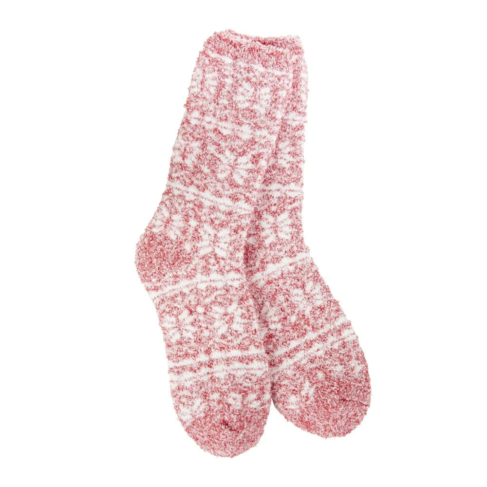 WORLDS SOFTEST WINTER CREW SOCKS FAIRISLE RED - WOMENS