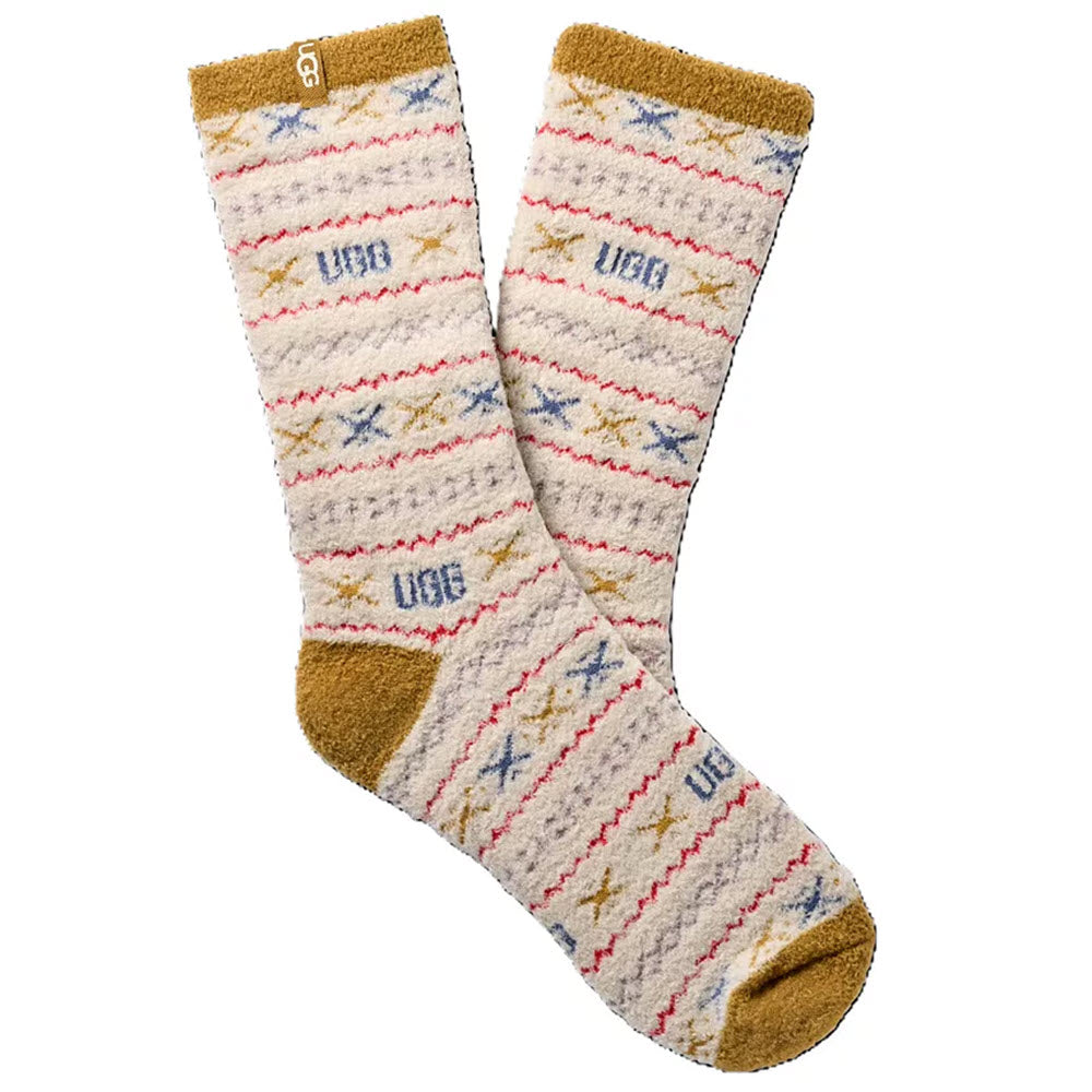 UGG LESLIE GRAPHIC CREW SOCKS OCHRE GREEN UGGISLE - WOMENS