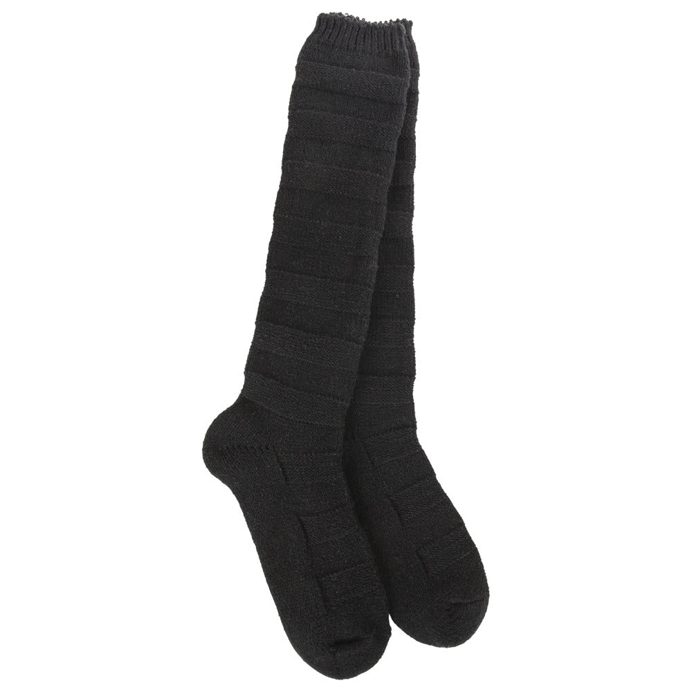 WORLDS SOFTEST SOLID STRIPE KNEEHI SOCKS BLACK - WOMENS
