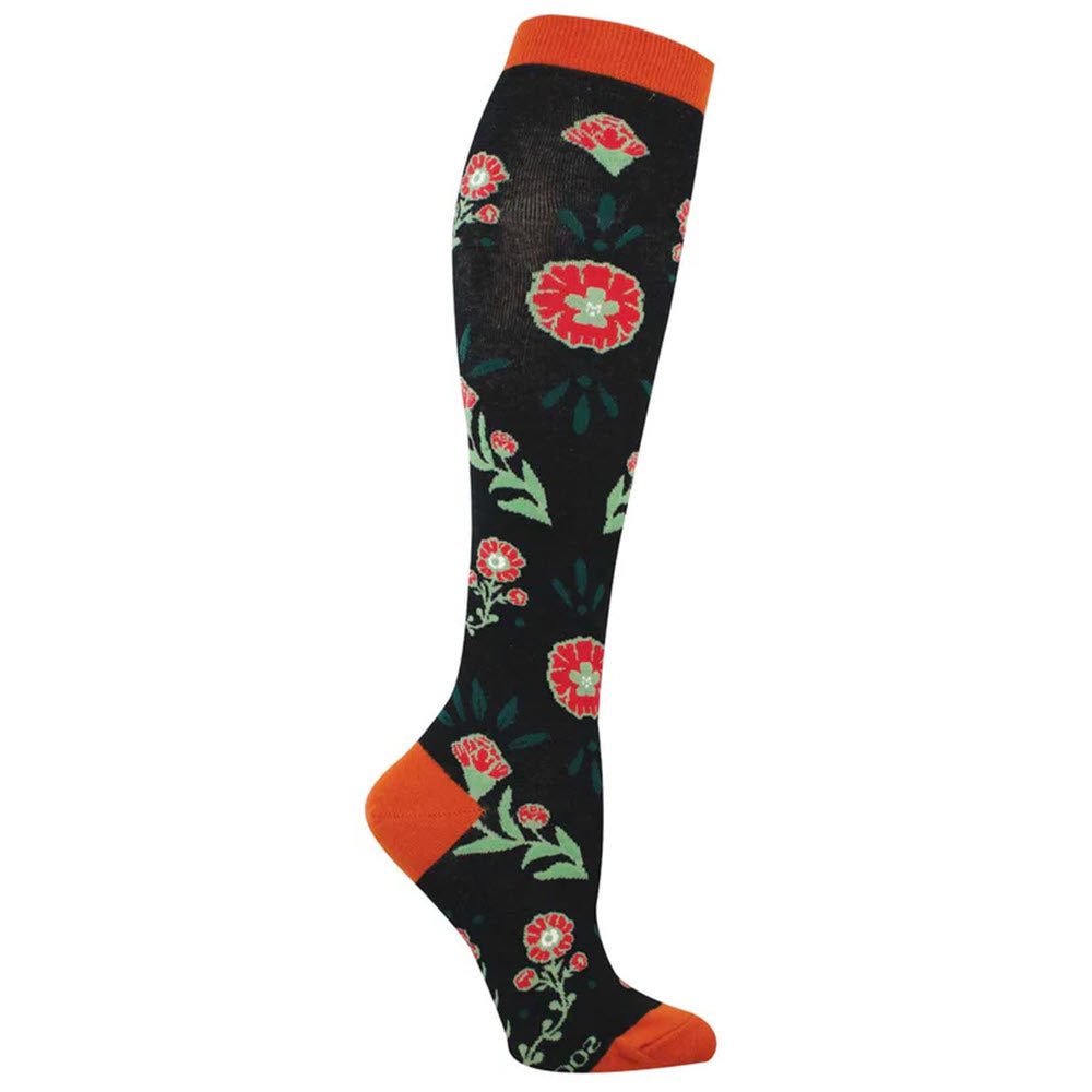 SOCKSMITH KNEE HIGH SOCKS CRAWLING FLOWERS BLACK - WOMENS