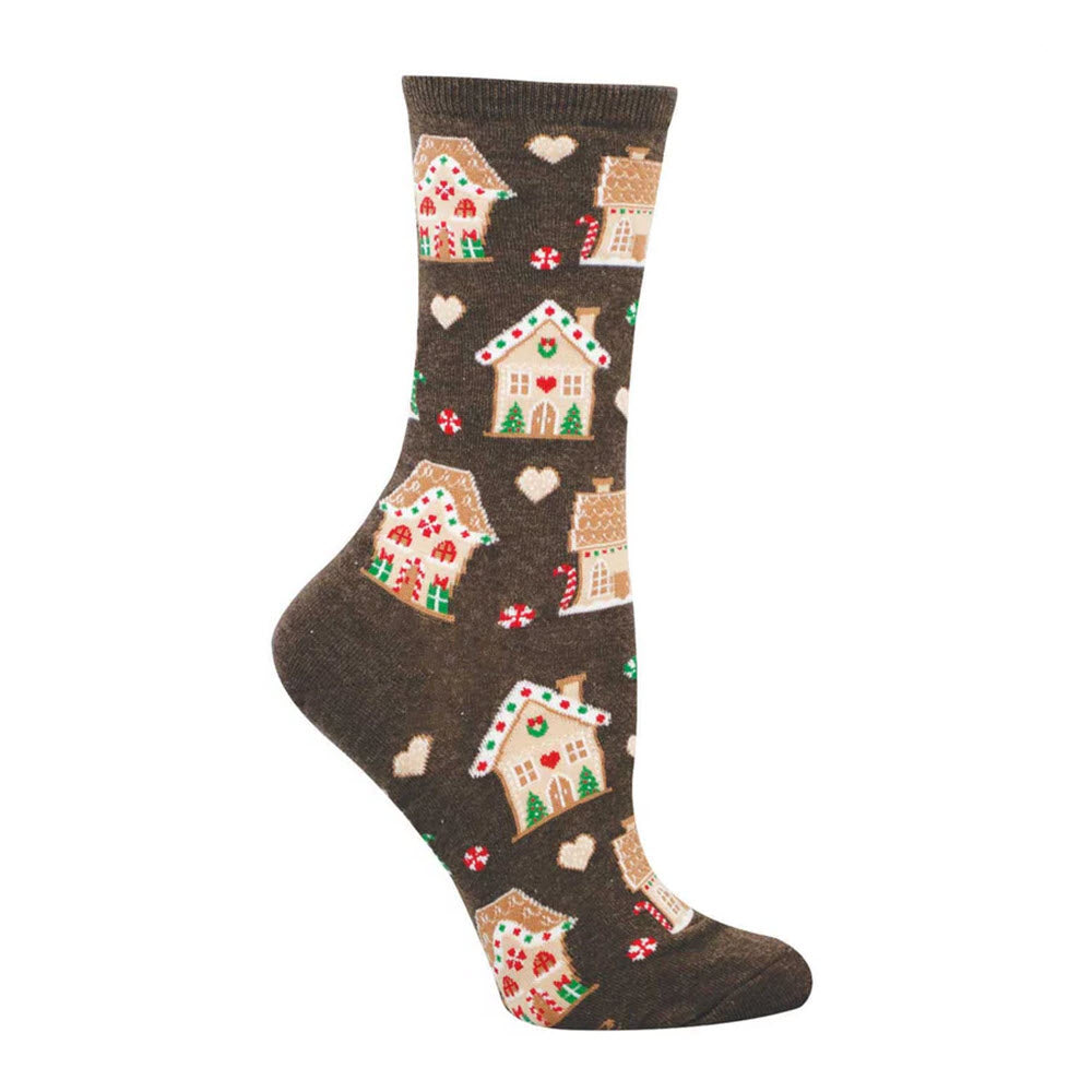 SOCKSMITH GINGERBREAD HOUSE CREW SOCKS BROWN - WOMENS