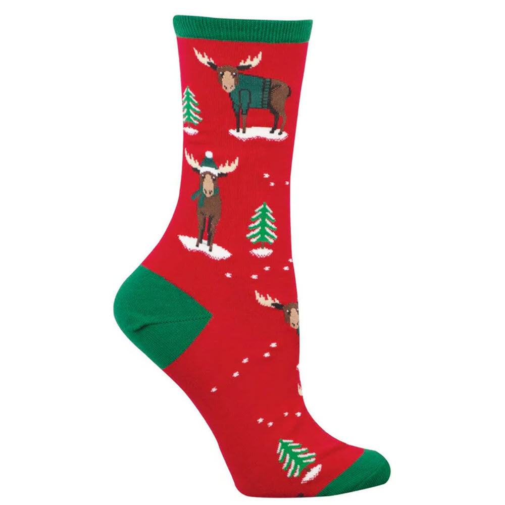 SOCKSMITH CHRISTMOOSE CREW SOCKS RED - WOMENS