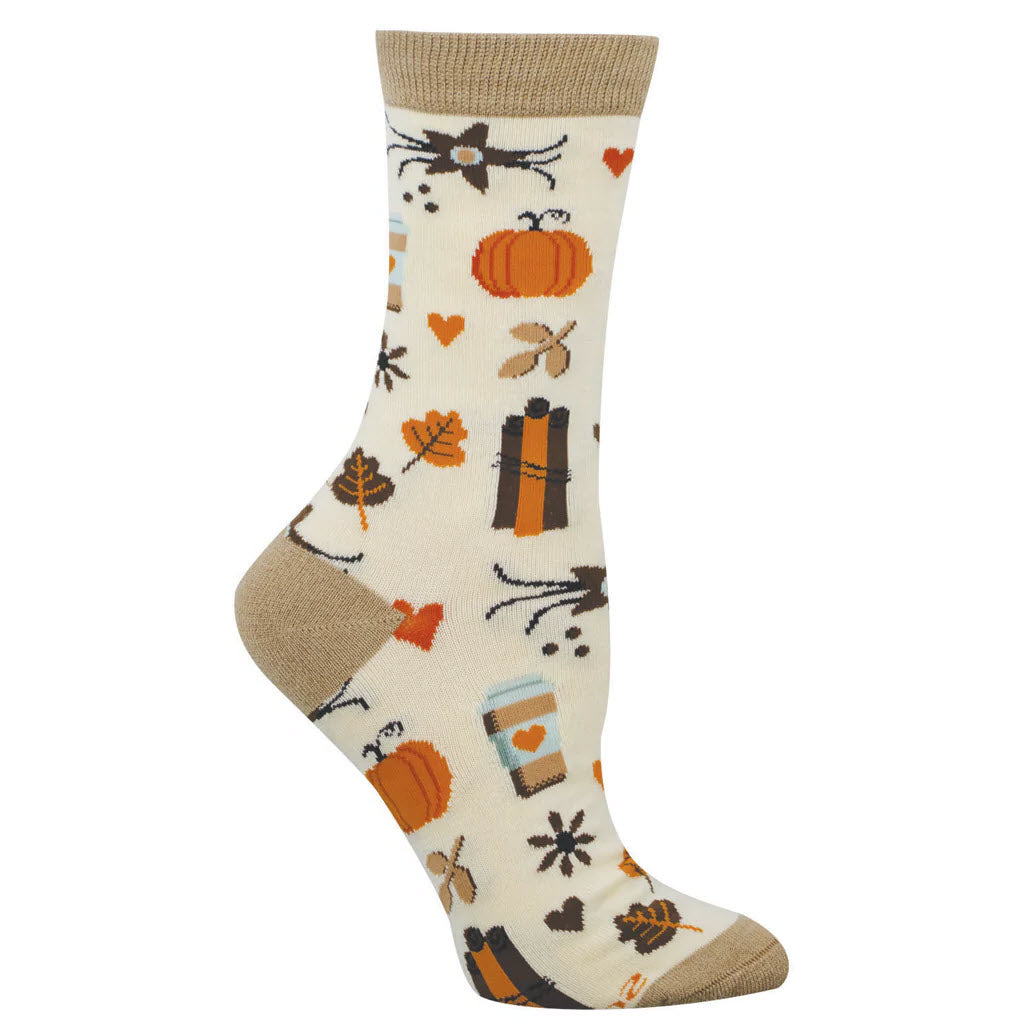 SOCKSMITH FALLING FOR PUMPKIN SPICE CREW SOCKS IVORY - WOMENS