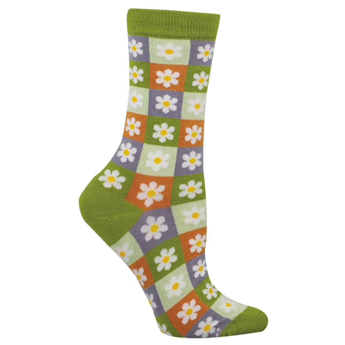 SOCKSMITH DAISY SQUARES CREW SOCKS GREEN - WOMENS