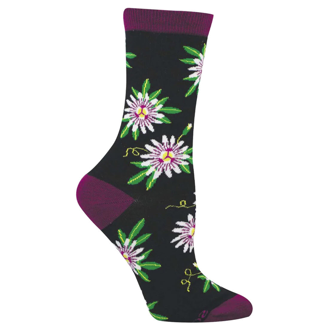 SOCKSMITH PASSIONFRUIT FLOWER CREW SOCKS BLACK - WOMENS