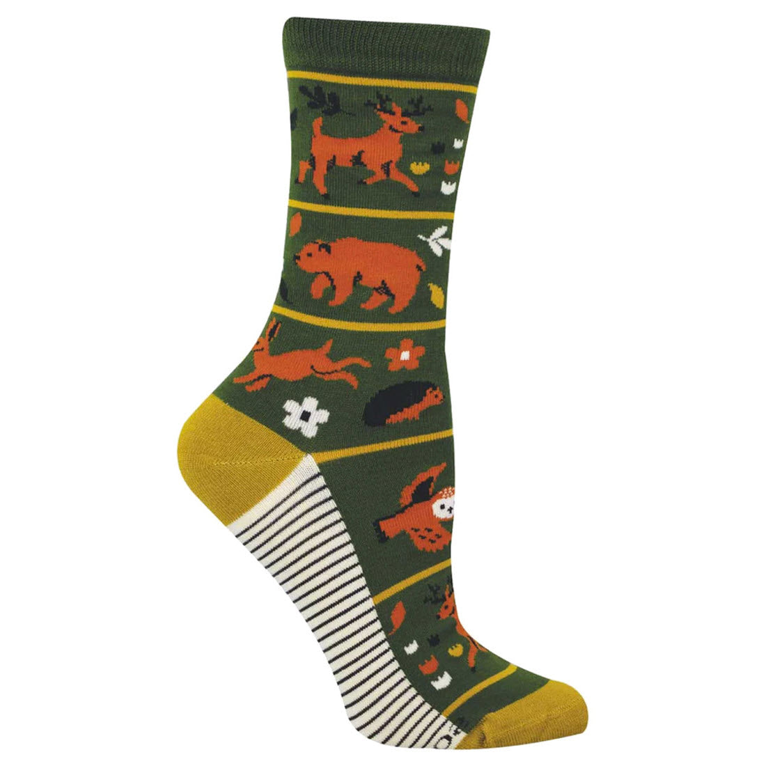 SOCKSMITH FOREST FRIENDS CREW SOCKS GREEN - WOMENS