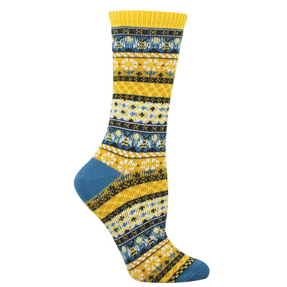 SOCKSMITH SWEATER CREW SOCK HONEYBEES YELLOW - WOMENS