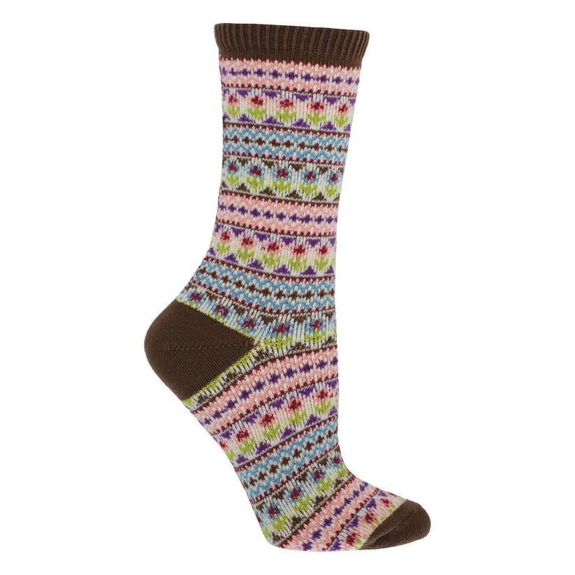 SOCKSMITH SWEATER CREW SOCKS FLOWER BEDS PINK - WOMENS