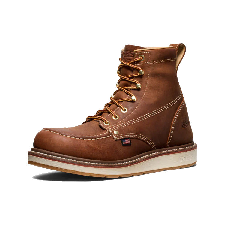 KEEN SOFT TOE LIBERTY 6 INCH WEDGE BOOT USA LEATHER BROWN BIRCH - MENS