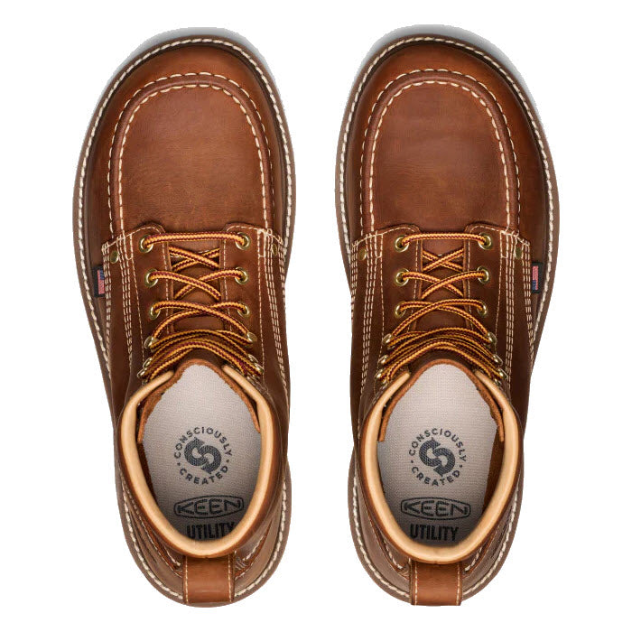 KEEN SOFT TOE LIBERTY 6 INCH WEDGE BOOT USA LEATHER BROWN BIRCH - MENS