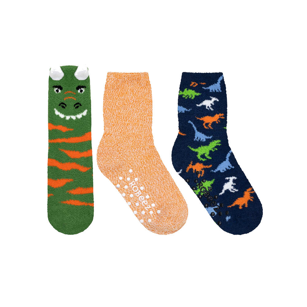ROBEEZ DINO STRIPE COZIES CREW SOCKS 3 PACK - KIDS