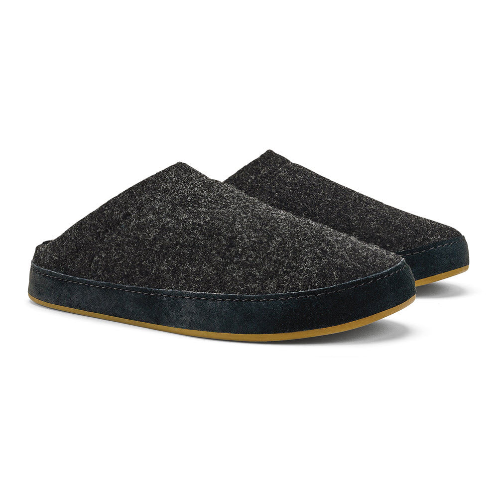 OLUKAI HAMANI HULU FELT SHEARLING OPEN BACK SLIPPER DARK SHADOW - MENS