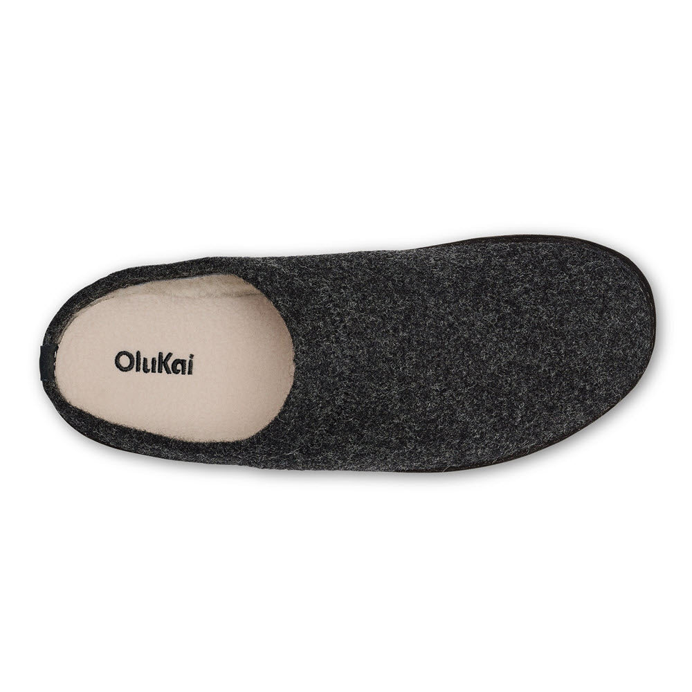 OLUKAI HAMANI HULU FELT SHEARLING OPEN BACK SLIPPER DARK SHADOW - MENS