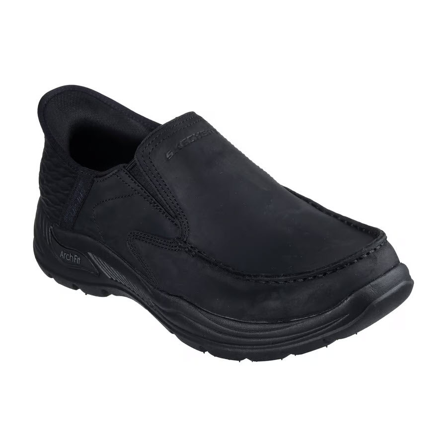 SKECHERS ARCH FIT MOTLEY MILO SLIP INS MOC TOE LEATHER BLACK - MENS