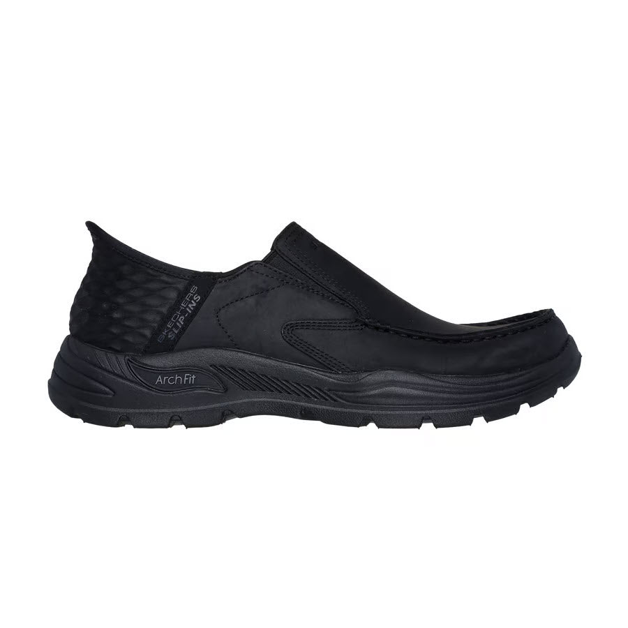 SKECHERS ARCH FIT MOTLEY MILO SLIP INS MOC TOE LEATHER BLACK - MENS