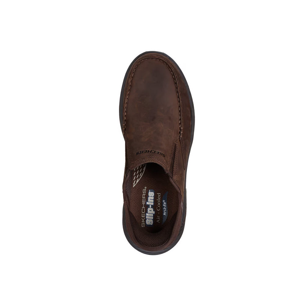 SKECHERS ARCH FIT MOTLEY MILO SLIP INS MOC TOE LEATHER BROWN - MENS