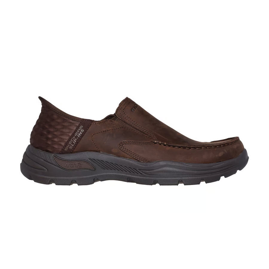 SKECHERS ARCH FIT MOTLEY MILO SLIP INS MOC TOE LEATHER BROWN - MENS