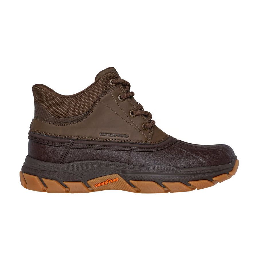 SKECHERS IVAR SLIP INS WATERPROOF LINED MID DUCK BOOT RELAXED FIT BROWN - MENS