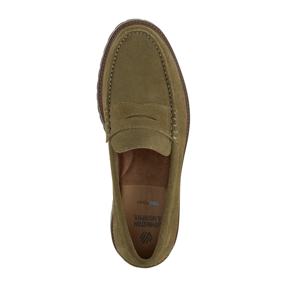 JOHNSTON & MURPHY COLLIER SLIP ON PENNY LOAFER OLIVE SUEDE - MENS