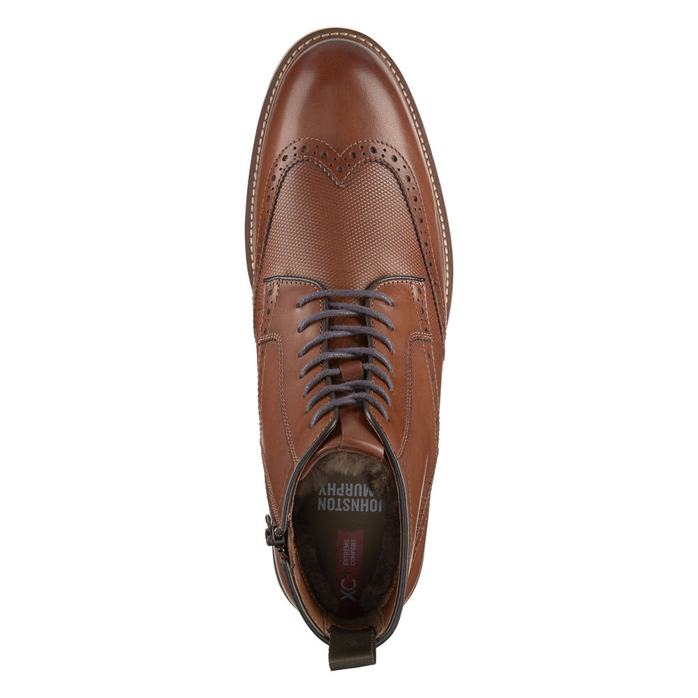 JOHNSTON & MURPHY XC+ DURHAM EMBOSSED WINGTIP LINED WATERPOOF BOOT COGNAC - MENS