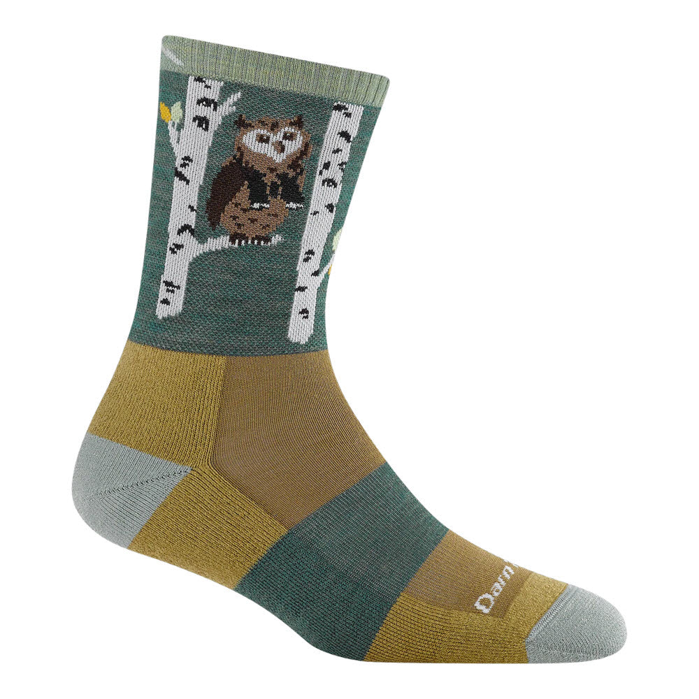 DARN TOUGH CRITTER CLUB MICRO CREW SOCK OWL GREEN - WOMENS