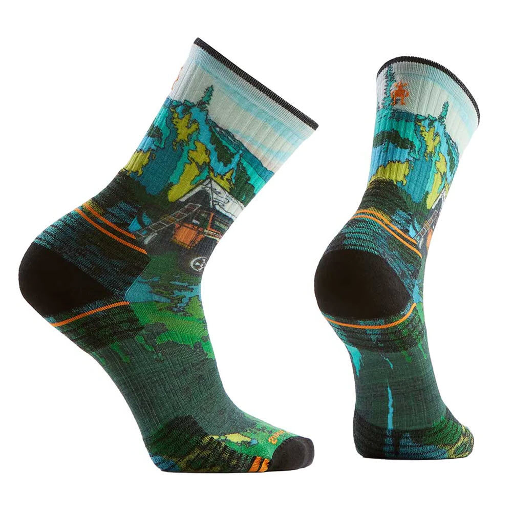 SMARTWOOL TARGETED CUSHION CREW SOCKS TRAIL TREKKER PRINT - MENS