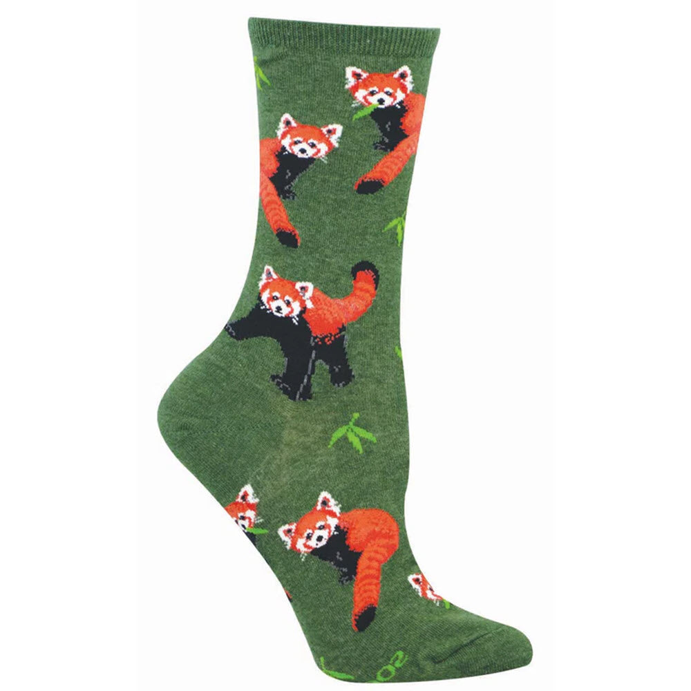 SOCKSMITH RED PANDEMONIUM CREW SOCKS GREEN - WOMENS