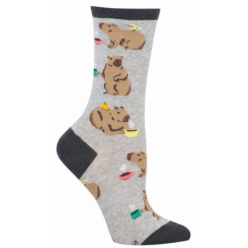 SOCKSMITH CAPYBARA CAFE CREW SOCKS LIGHT GRAY - WOMENS
