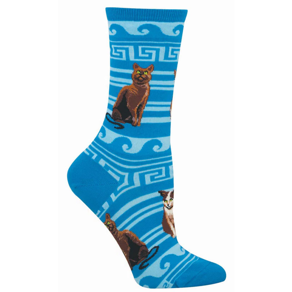 SOCKSMITH GREEK CATS CREW SOCKS BLUE - WOMENS