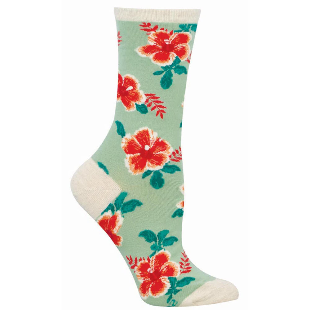 SOCKSMITH HIBISCUS BLOOM CREW SOCKS MINT - WOMENS