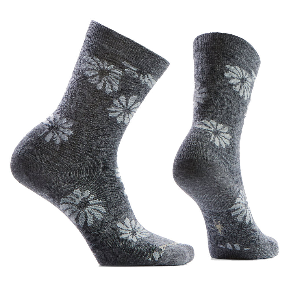 SMARTWOOL WOMENS FLORAL CREW SOCKS MEDIUM GRAY - WOMENS