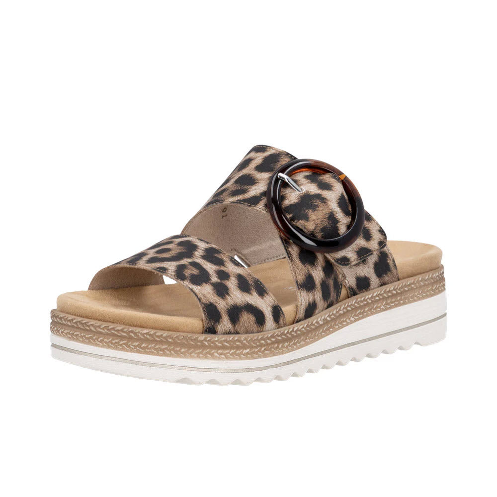 REMONTE TWO STRAP SANDAL REMOVABLE INSOLE BLACK TAN LEOPARD PRINT - WOMENS