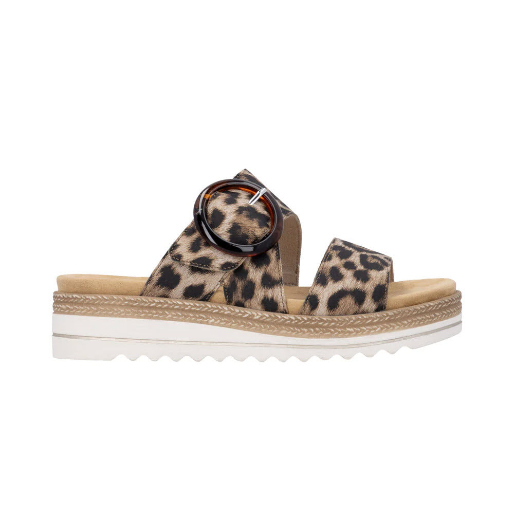 REMONTE TWO STRAP SANDAL REMOVABLE INSOLE BLACK TAN LEOPARD PRINT - WOMENS