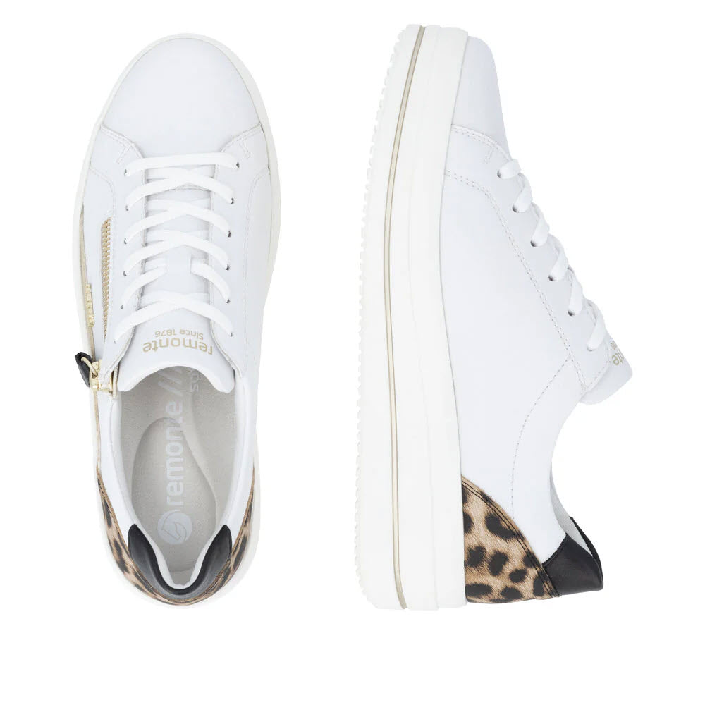 REMONTE SIDE ZIP SNEAKER WHITE GOLD LEOPARD HEEL - WOMENS