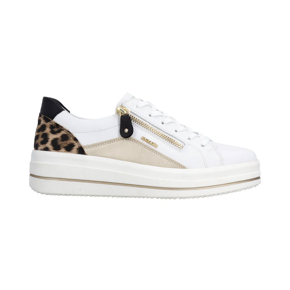 REMONTE SIDE ZIP SNEAKER WHITE GOLD LEOPARD HEEL - WOMENS