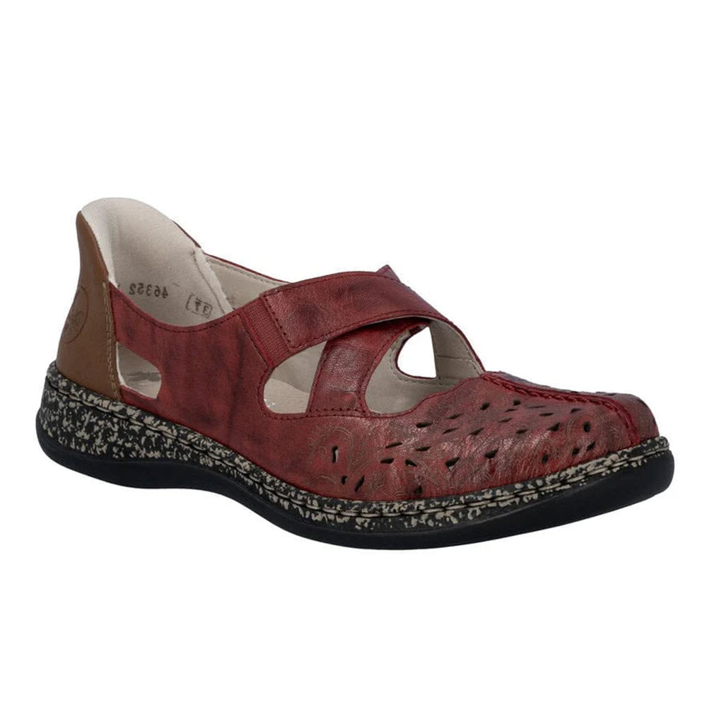 RIEKER CRISS SROSS STRETCH STRAPS MARY JANE CUT OUT CAYENNE RED - WOMENS