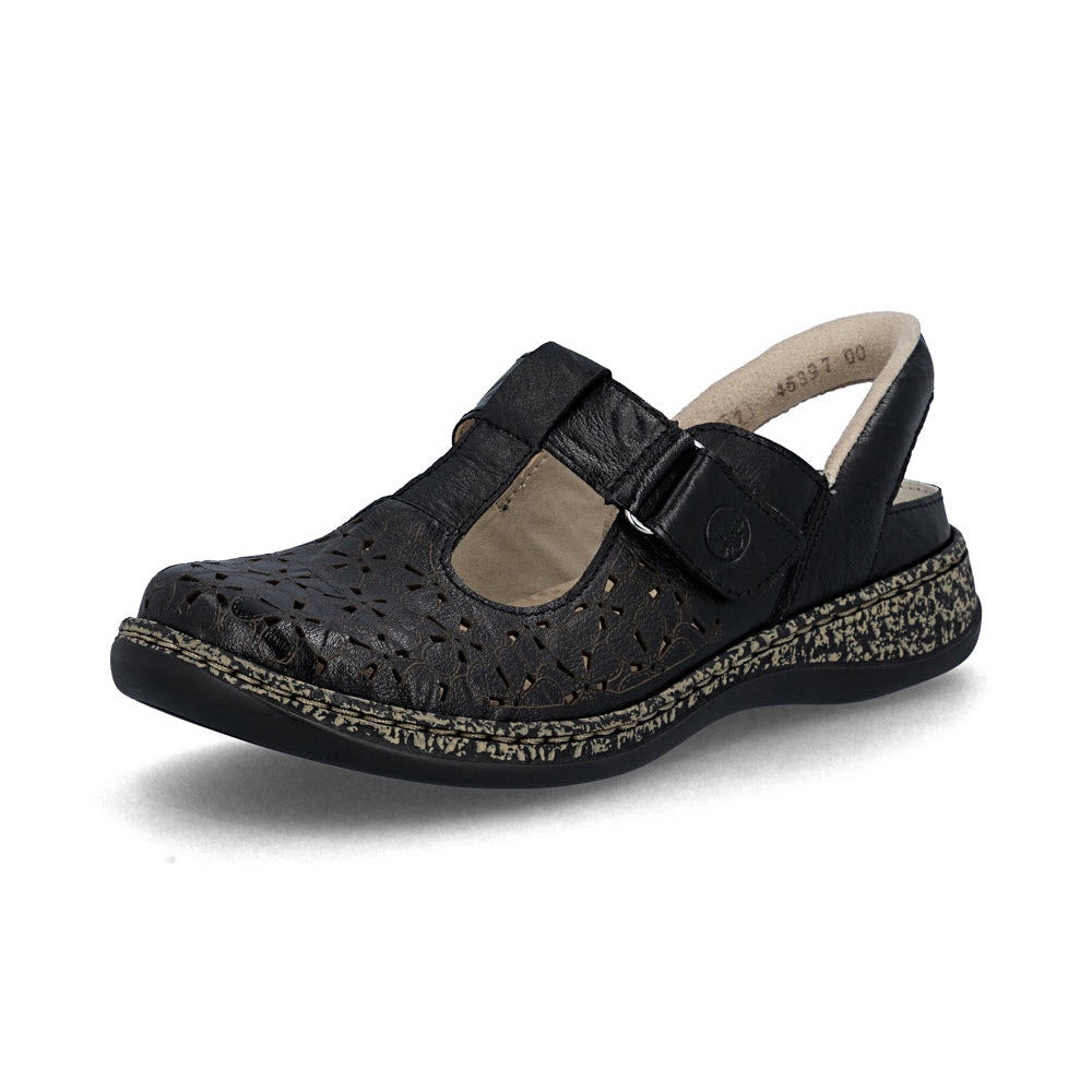 RIEKER ADJUSTABLE T STRAP SLING BACK BLACK - WOMENS
