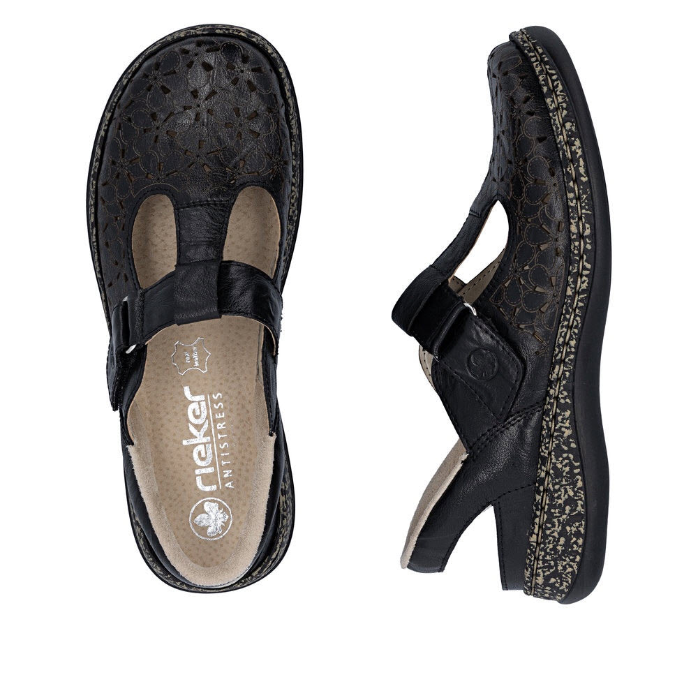 RIEKER ADJUSTABLE T STRAP SLING BACK BLACK - WOMENS