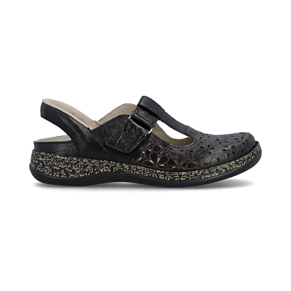 RIEKER ADJUSTABLE T STRAP SLING BACK BLACK - WOMENS