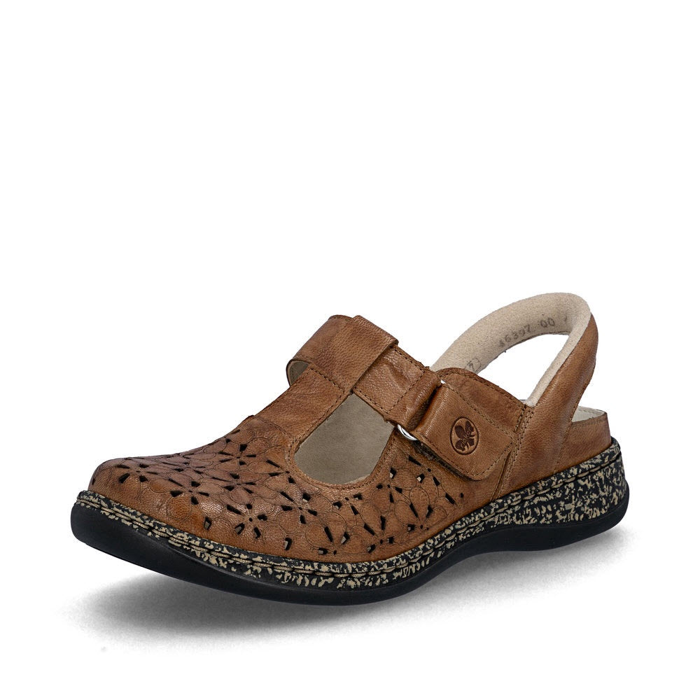 RIEKER ADJUSTABLE T STRAP SLING BACK BROWN - WOMENS