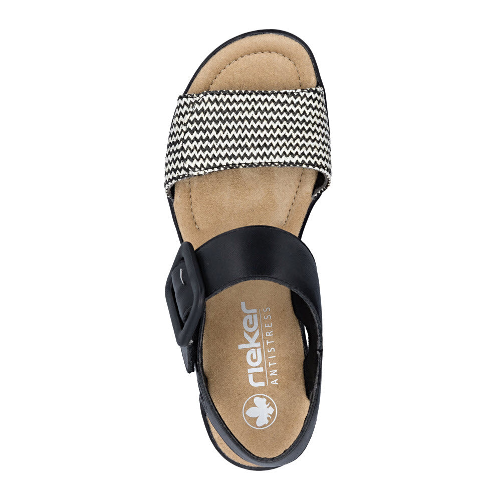 RIEKER TEXTURED CORK WEDGE SANDAL BLACK WHITE - WOMENS