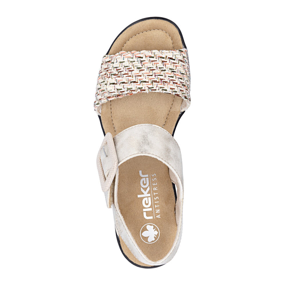 RIEKER TEXTURED CORK WEDGE SANDAL TAN MULTI - WOMENS
