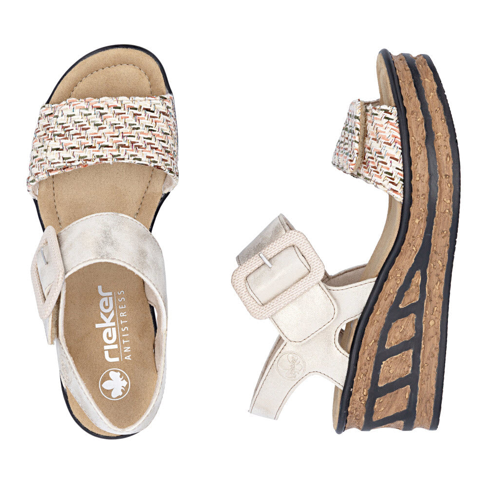 RIEKER TEXTURED CORK WEDGE SANDAL TAN MULTI - WOMENS