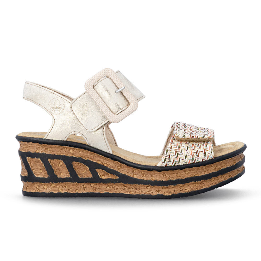 RIEKER TEXTURED CORK WEDGE SANDAL TAN MULTI - WOMENS