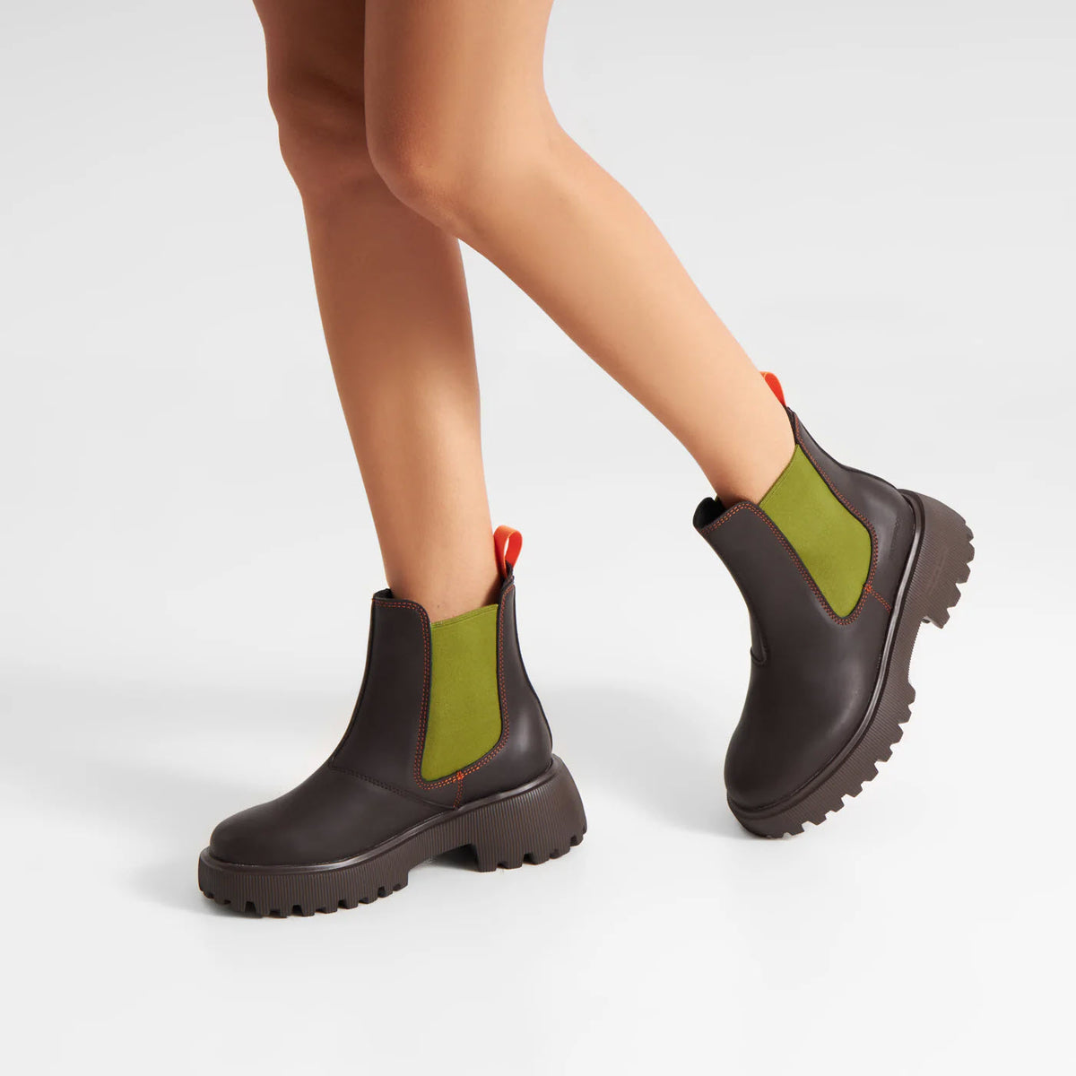 WODEN AYA WATERPROOF ANKLE BOOT CHOCOLATE BAMBUS GREEN - WOMENS